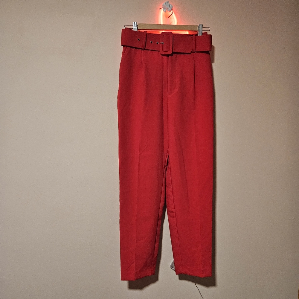 Watermelon Magenta Pink High Waisted Belted Zara Pants